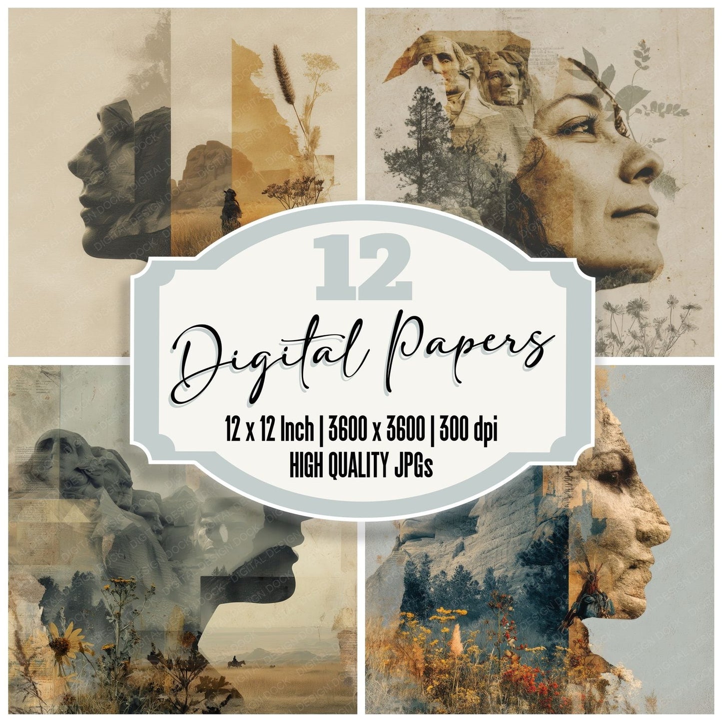Collage South Dakota Spirit Trace Digital Paper Pack (DDD001160)