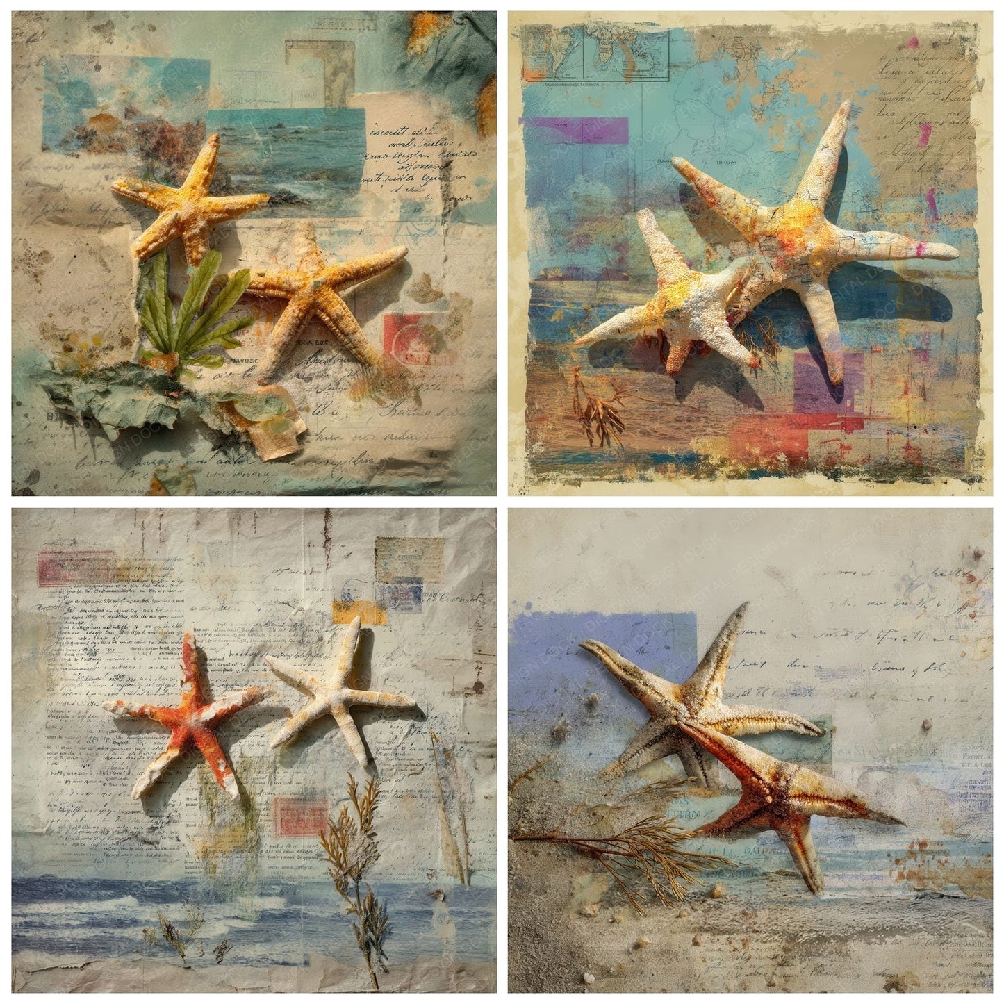 Collage Starfish Coral Coast Digital Paper Pack (DDD001162)