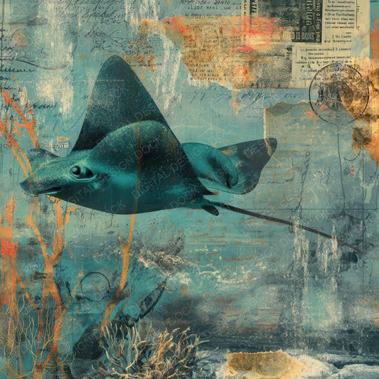 Collage Stingray Coastal Waters Digital Paper Pack (DDD001163)