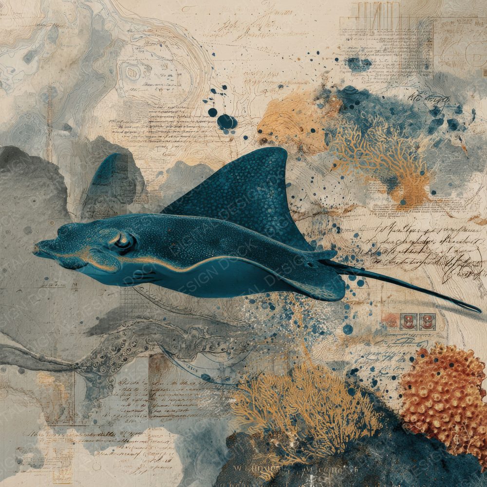 Collage Stingray Coastal Waters Digital Paper Pack (DDD001163)