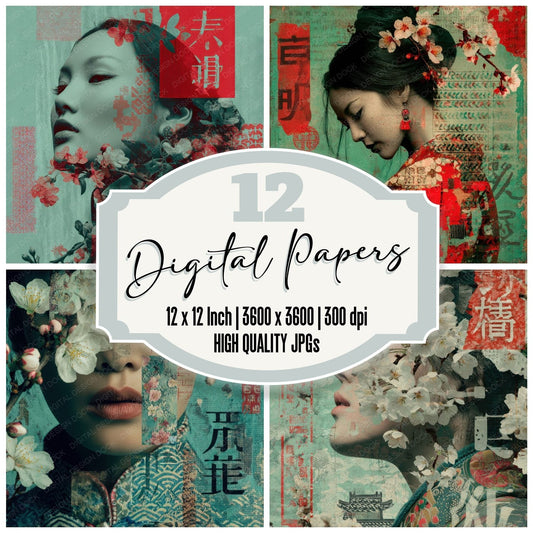 Collage Tokyo Grace Script Digital Paper Pack (DDD001168)
