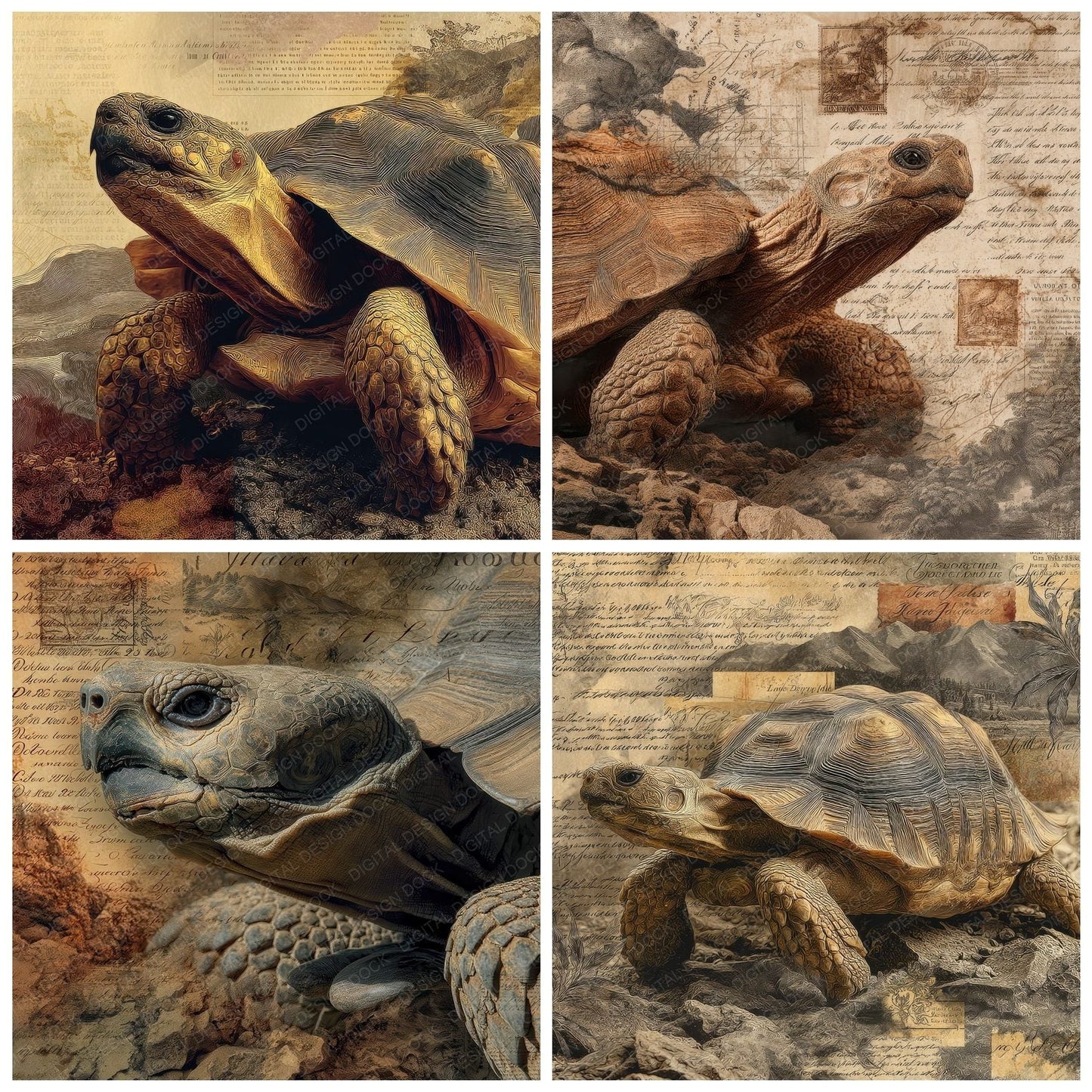 Collage Tortoise Island Terrain Digital Paper Pack (DDD001169)