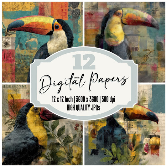 Collage Toucan Tropical Canopy Digital Paper Pack (DDD001170)