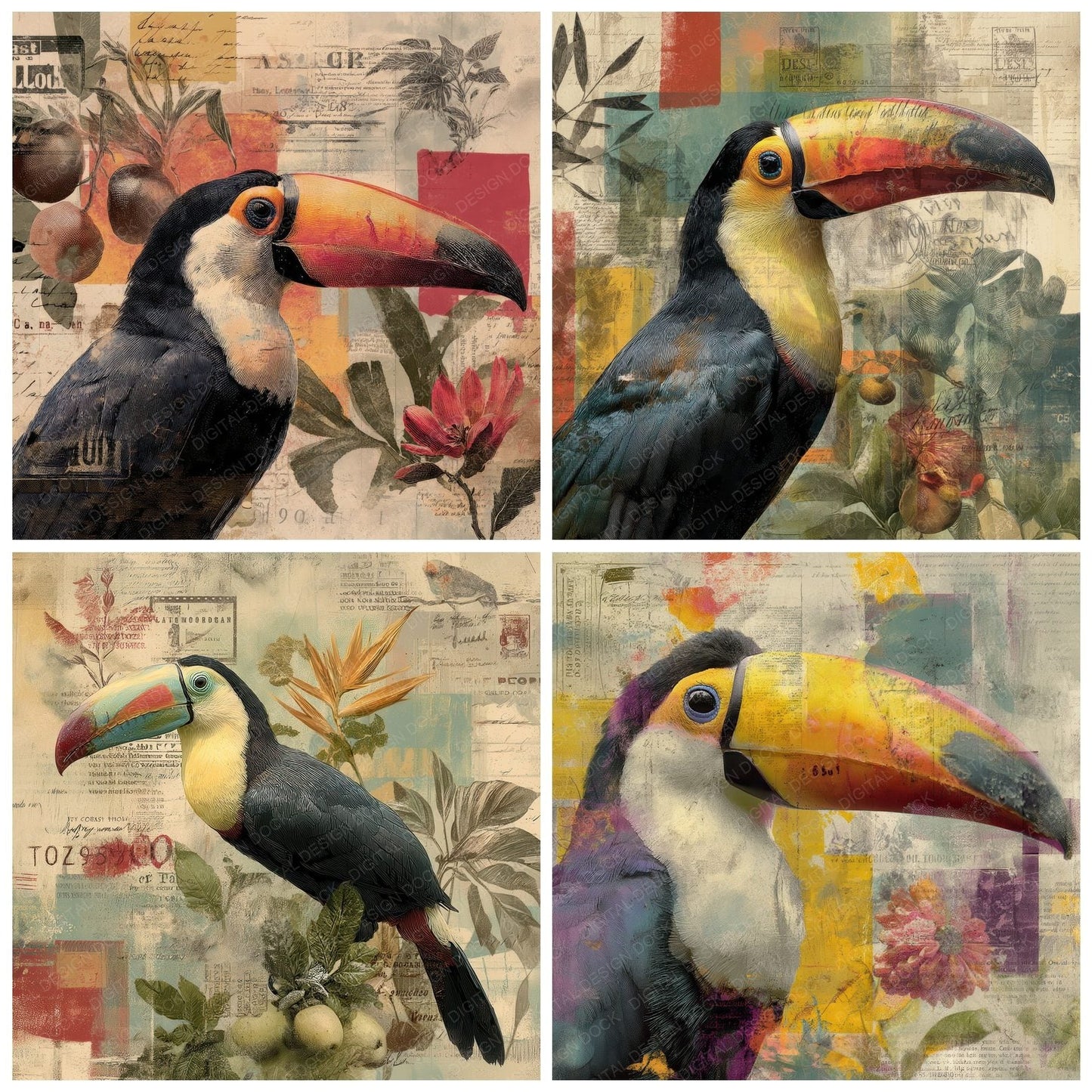 Collage Toucan Tropical Canopy Digital Paper Pack (DDD001170)
