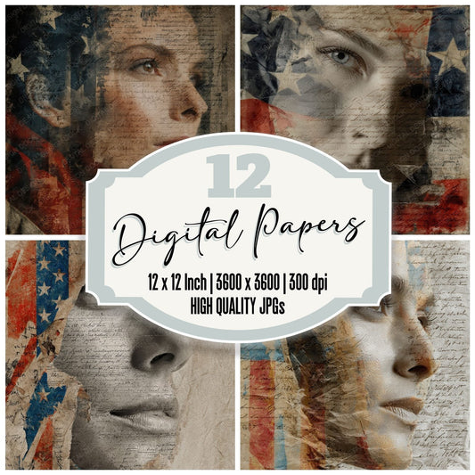 Collage USA Woman Stars Digital Paper Pack (DDD001172)