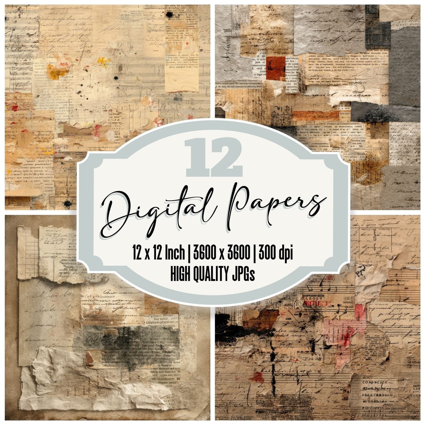 Collage Vintage Book Fragments Digital Paper Pack (DDD001175)