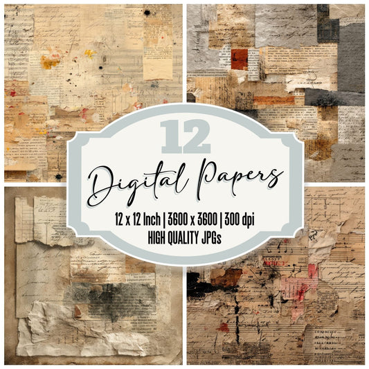 Collage Vintage Book Fragments Digital Paper Pack (DDD001175)