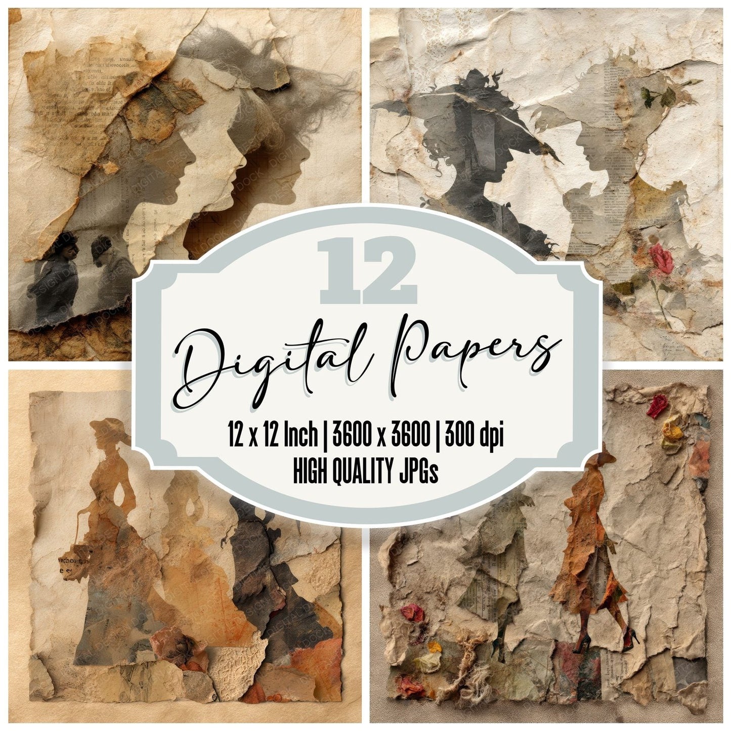 Collage Vintage Woman Lace Digital Paper Pack (DDD001177)