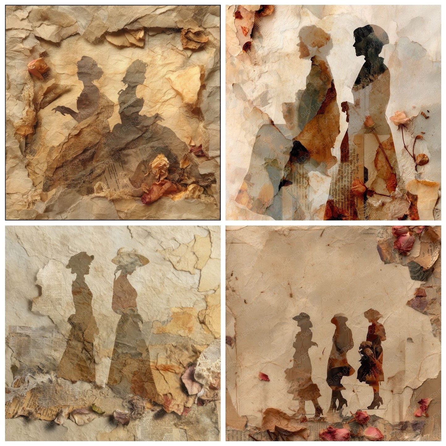 Collage Vintage Woman Lace Digital Paper Pack (DDD001177)