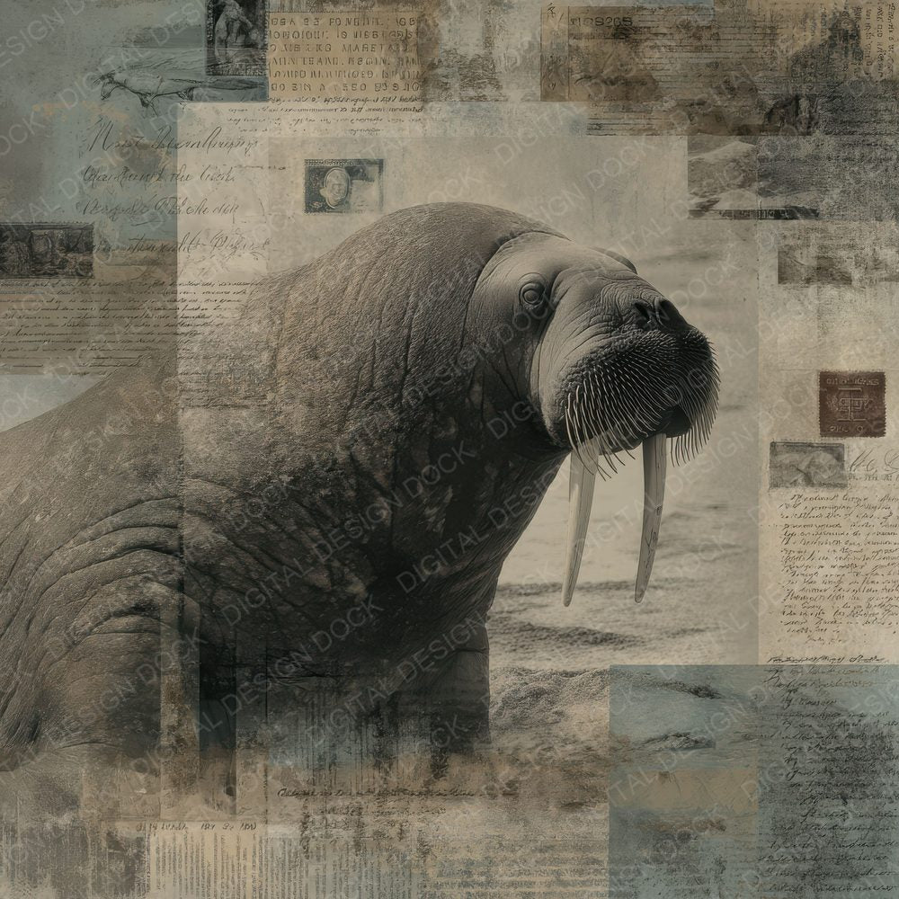Collage Walrus Arctic Shore Digital Paper Pack (DDD001178)