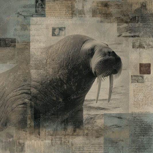 Collage Walrus Arctic Shore Digital Paper Pack (DDD001178)