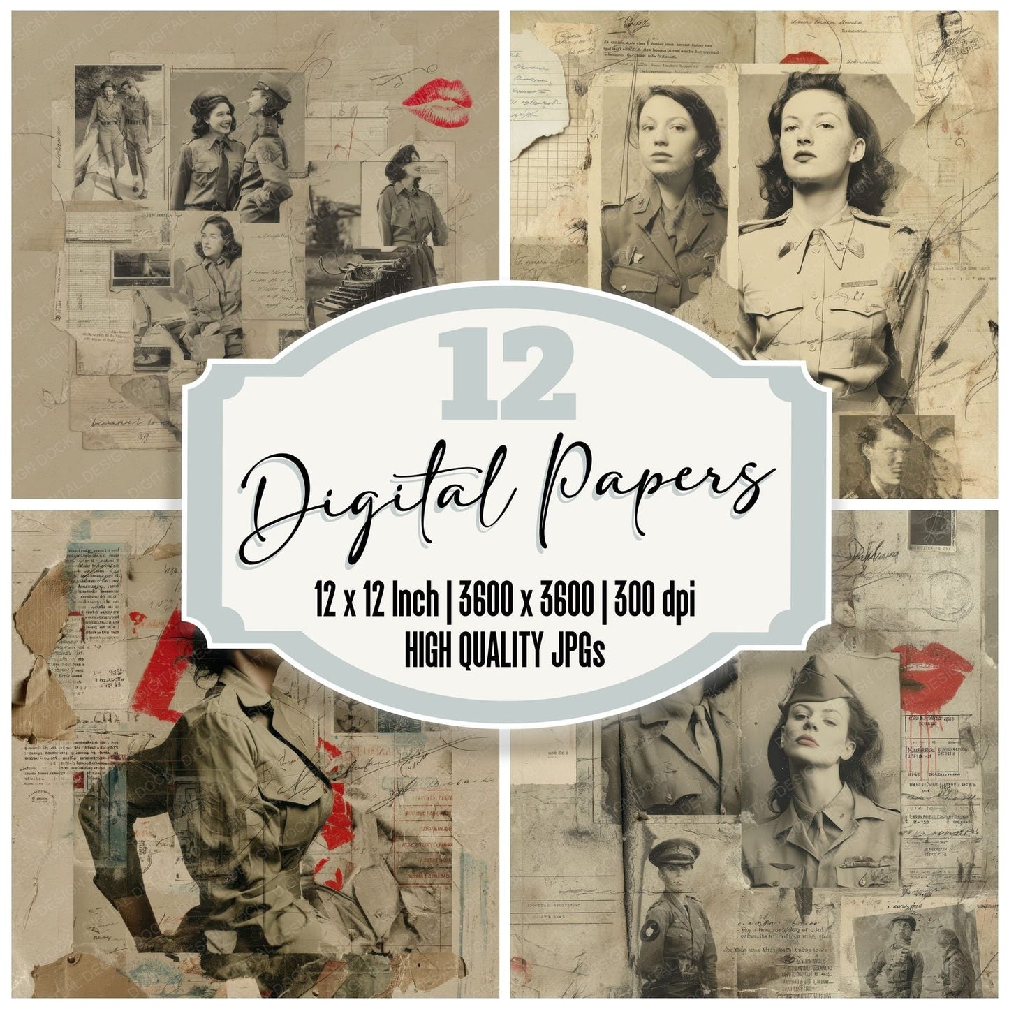 Collage Wartime Woman Valor Digital Paper Pack (DDD001179)