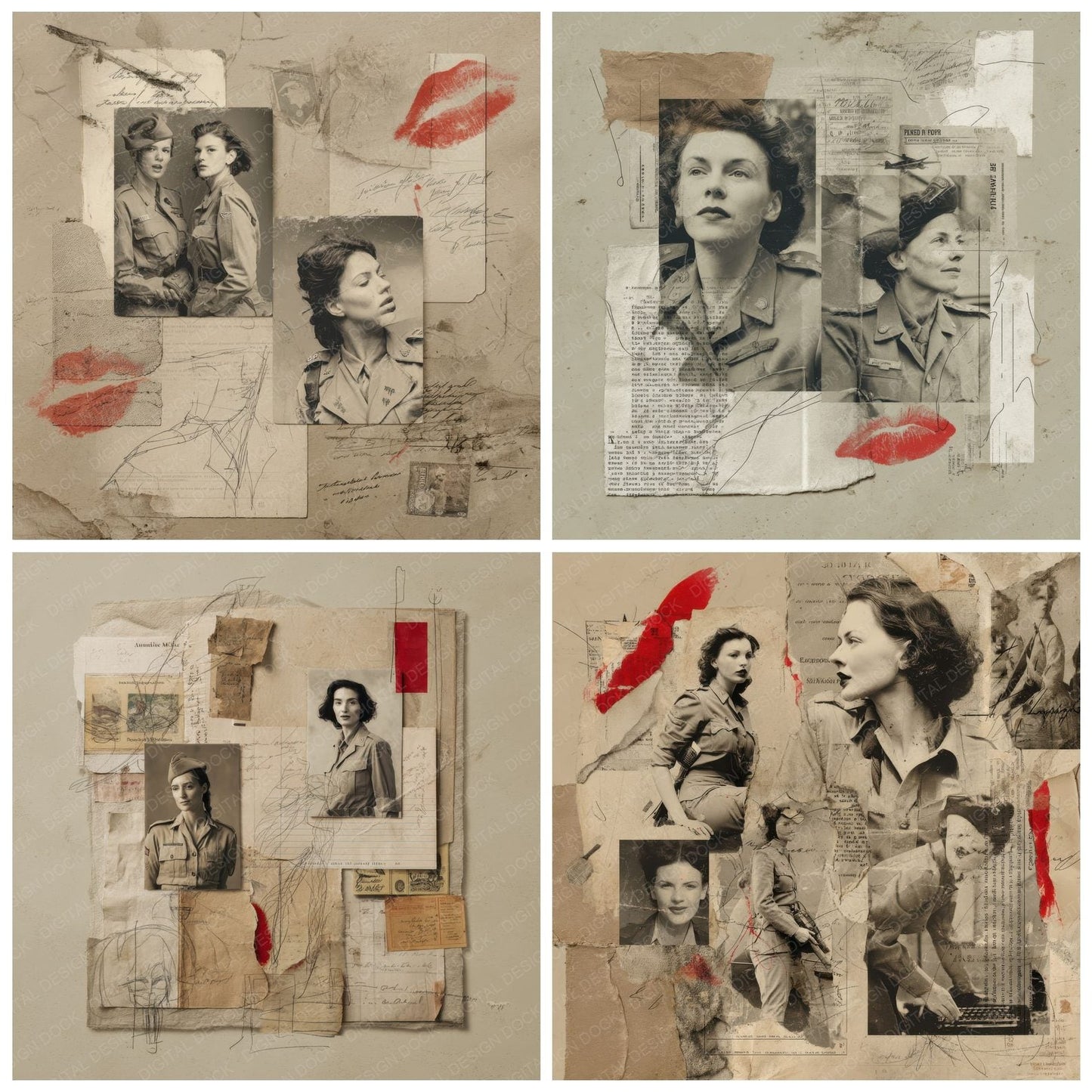 Collage Wartime Woman Valor Digital Paper Pack (DDD001179)