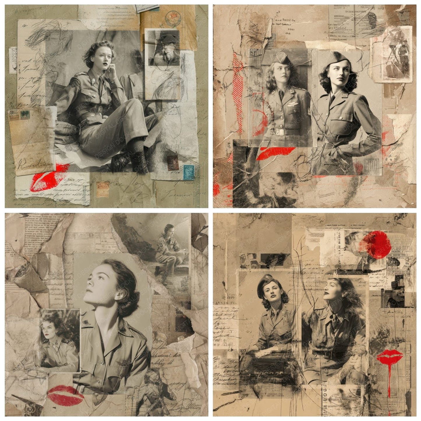 Collage Wartime Woman Valor Digital Paper Pack (DDD001179)