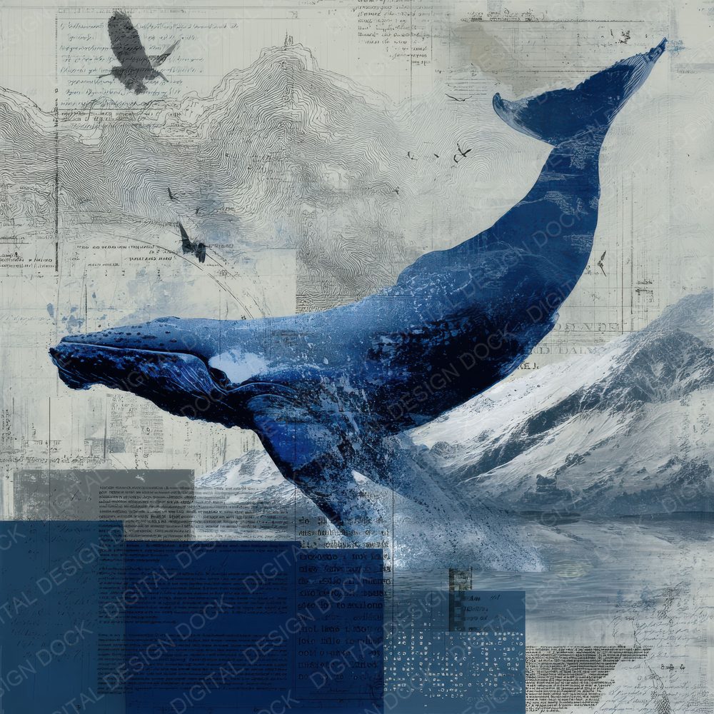 Collage Whale Deep Ocean Map Digital Paper Pack (DDD001181)