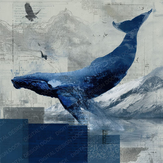 Collage Whale Deep Ocean Map Digital Paper Pack (DDD001181)