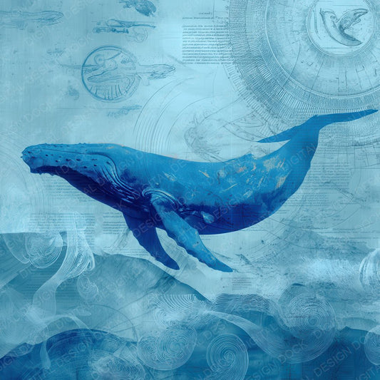 Collage Whale Ocean Map Drift Digital Paper Pack (DDD001182)