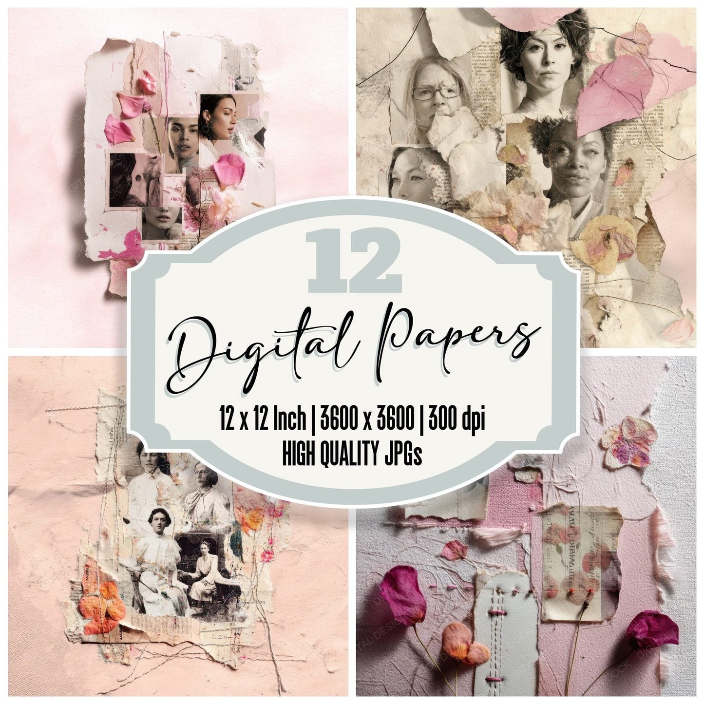 Collage Woman Diary Petals Digital Paper Pack (DDD001183)