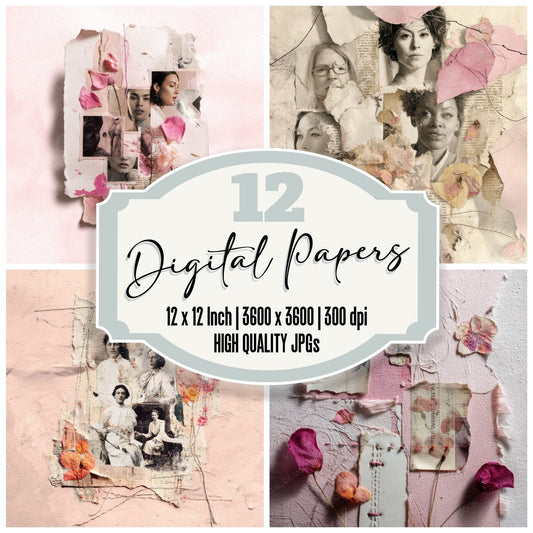 Collage Woman Diary Petals Digital Paper Pack (DDD001183)