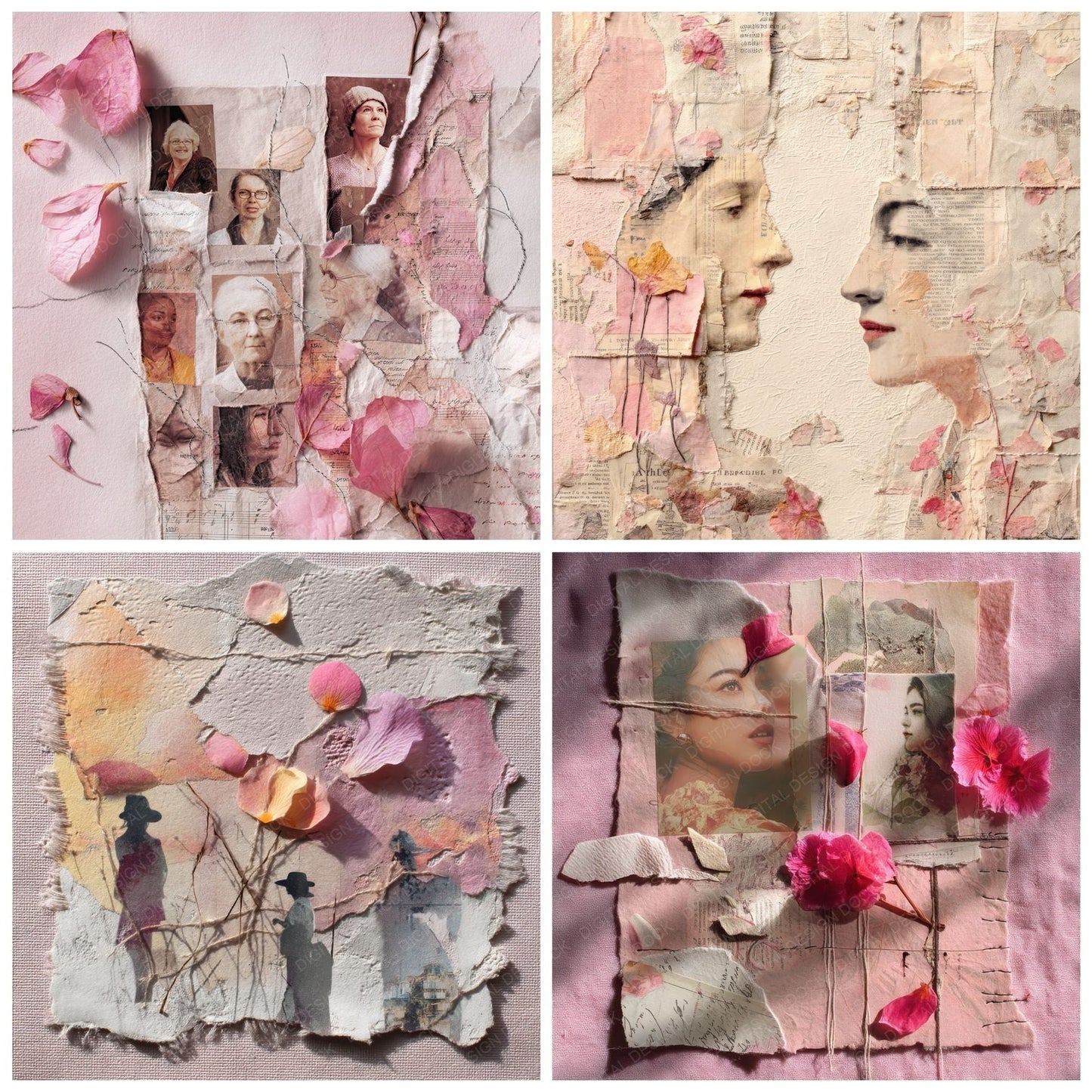 Collage Woman Diary Petals Digital Paper Pack (DDD001183)