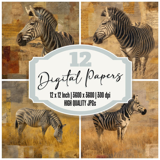 Collage Zebra African Plains Digital Paper Pack (DDD001185)