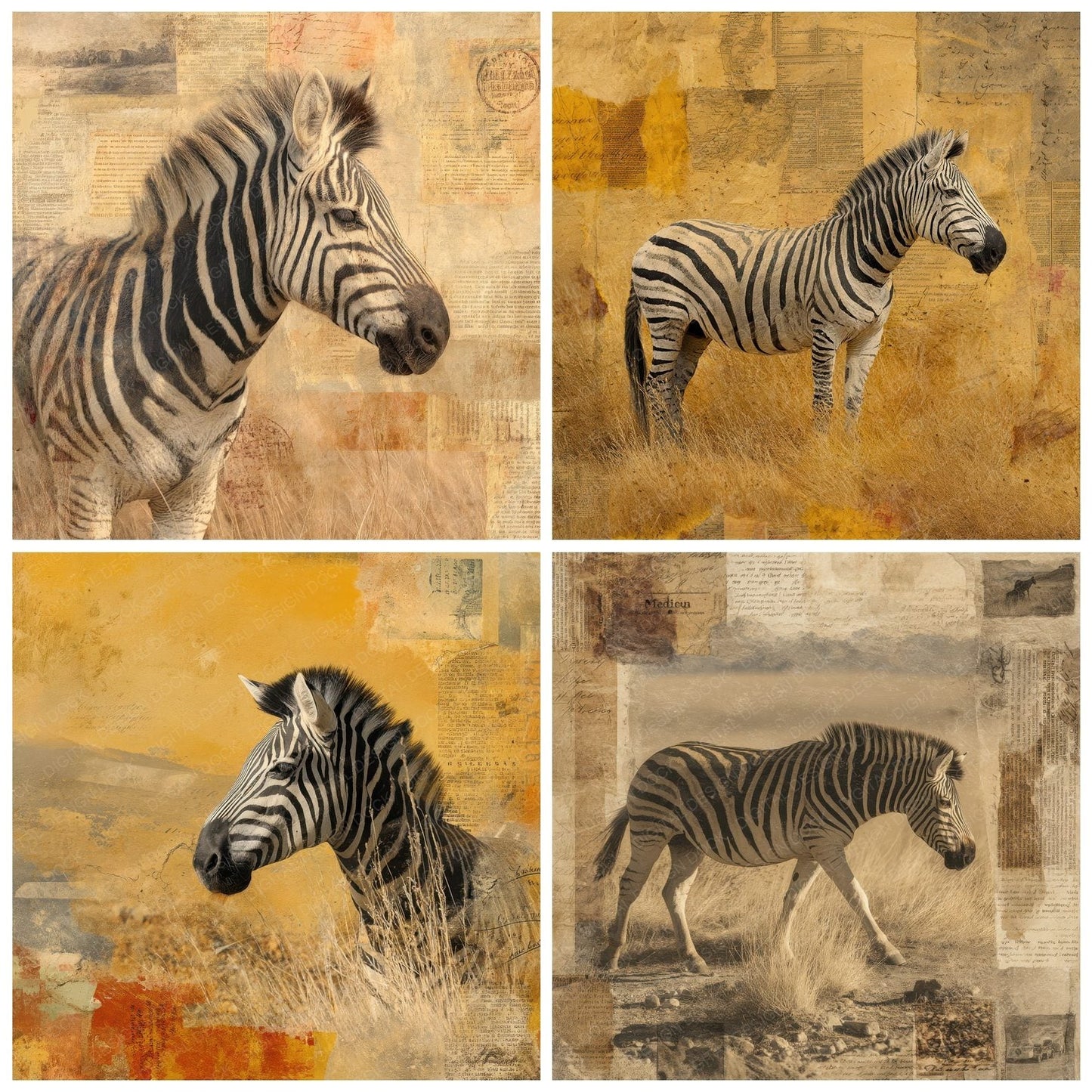 Collage Zebra African Plains Digital Paper Pack (DDD001185)