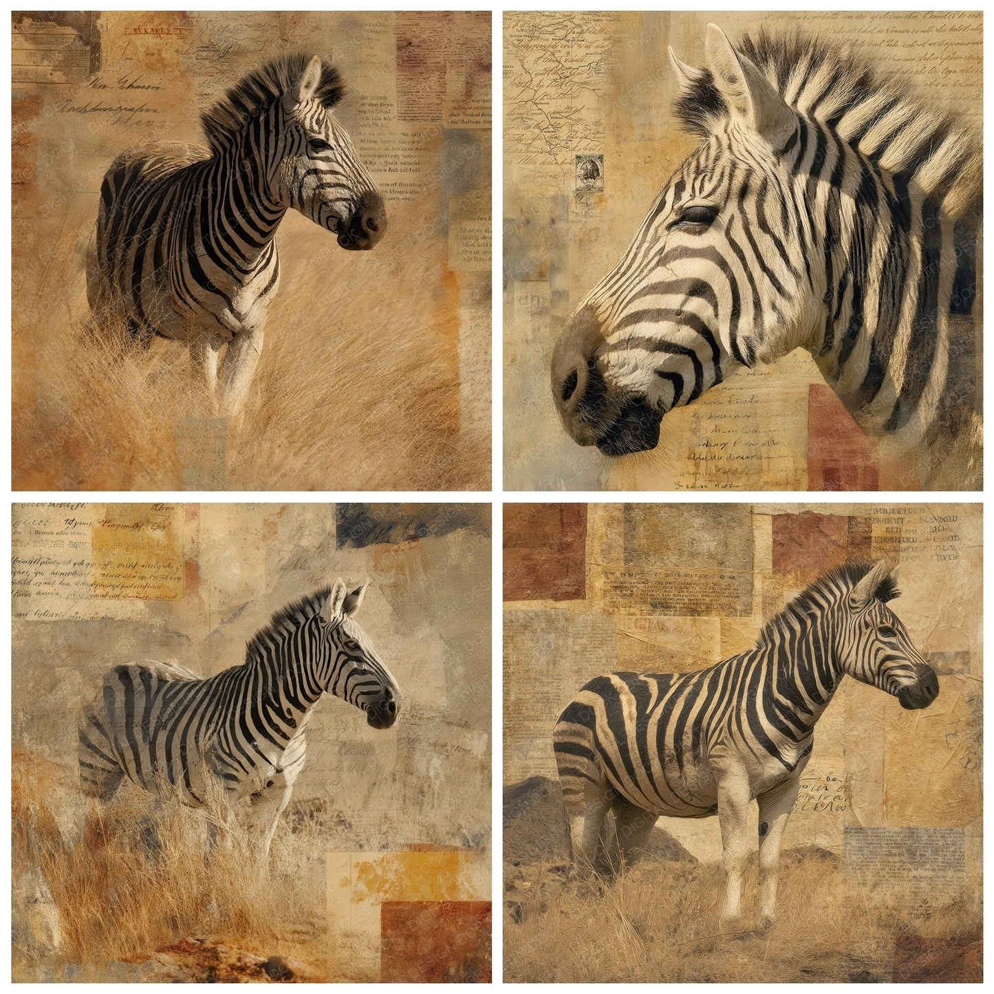 Collage Zebra African Plains Digital Paper Pack (DDD001185)