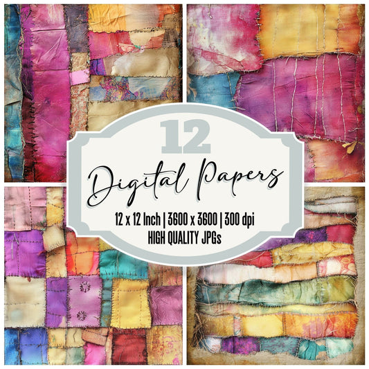 Colourful Patchwork Fabric Digital Paper Digital Paper Pack (DDD001192)