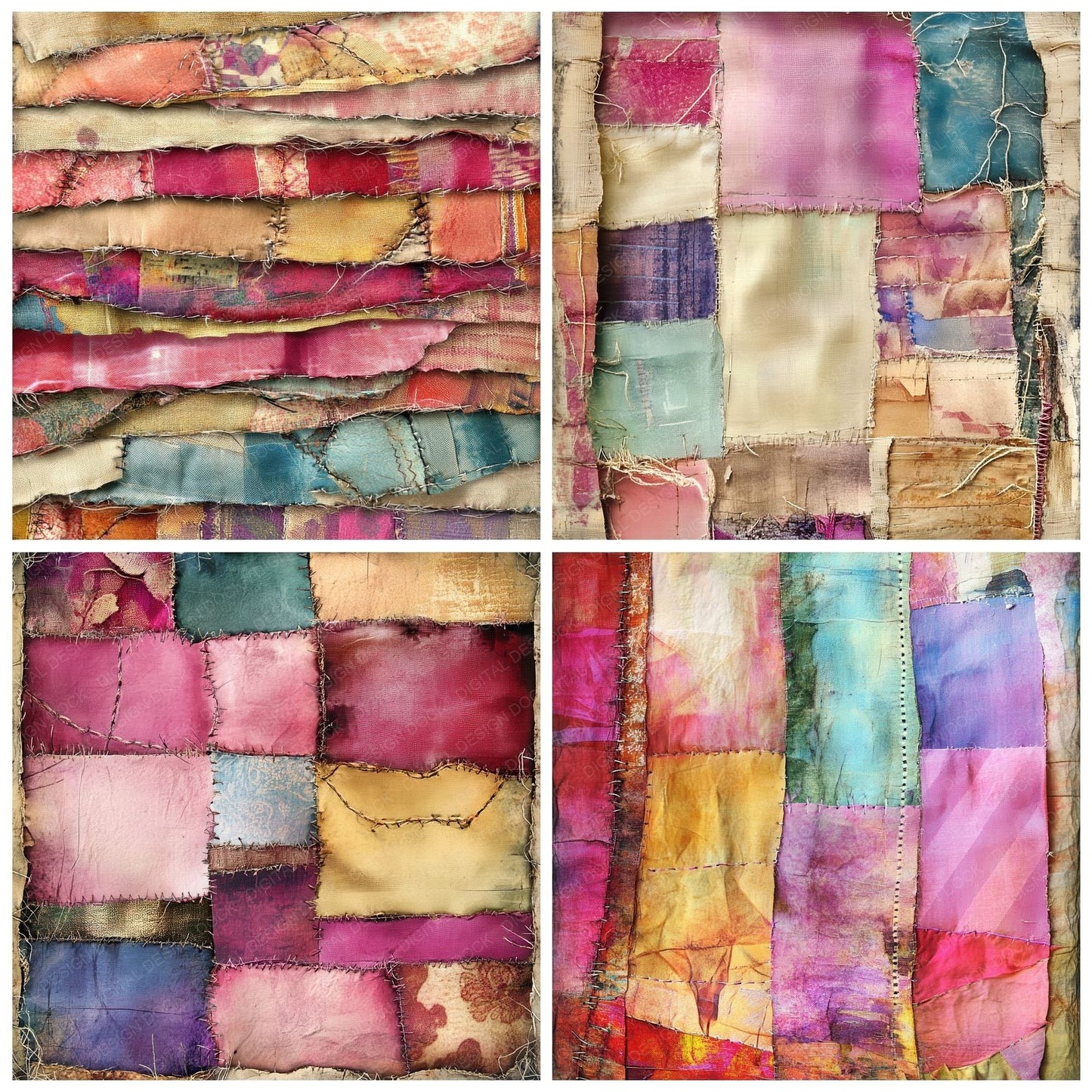 Colourful Patchwork Fabric Digital Paper Digital Paper Pack (DDD001192)
