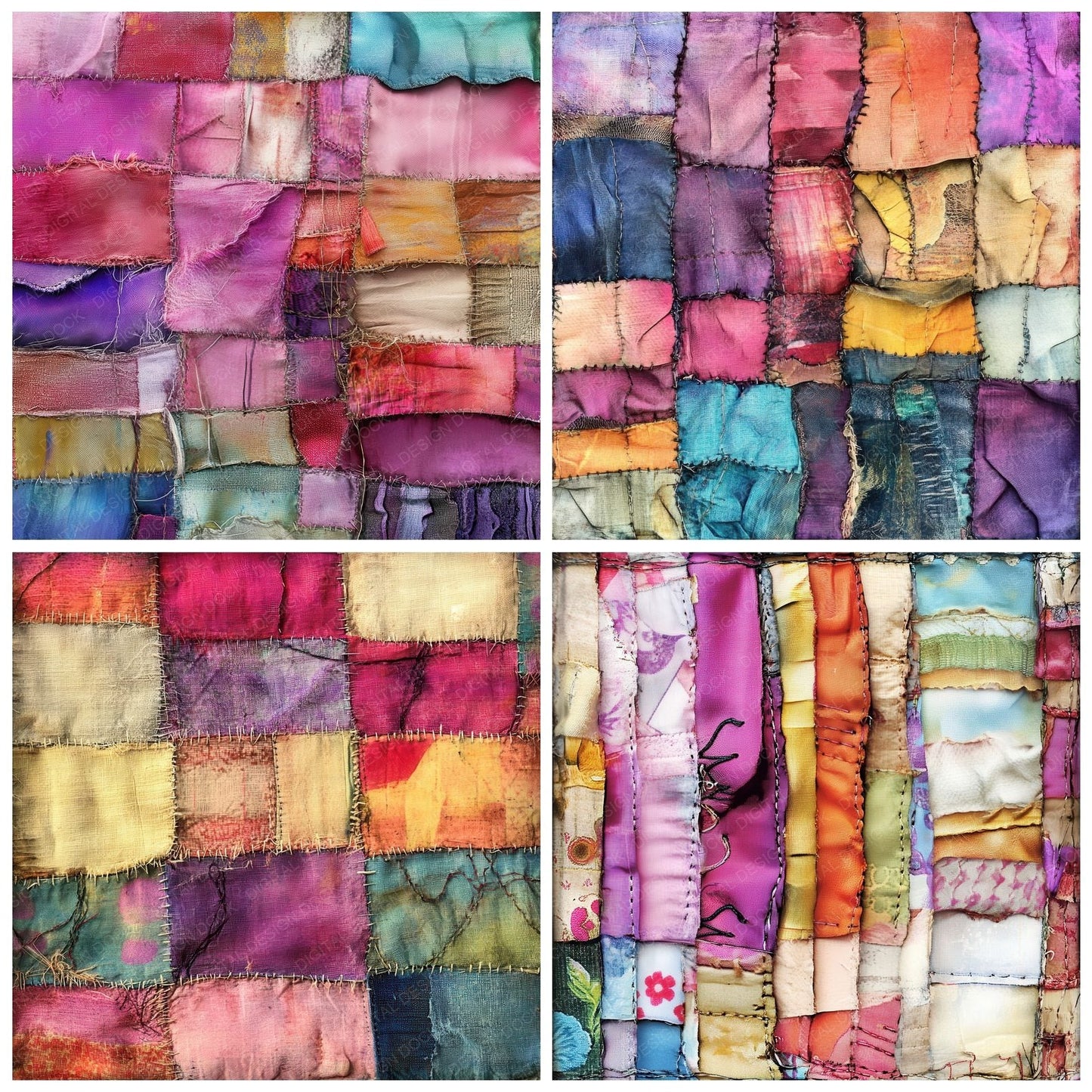 Colourful Patchwork Fabric Digital Paper Digital Paper Pack (DDD001192)