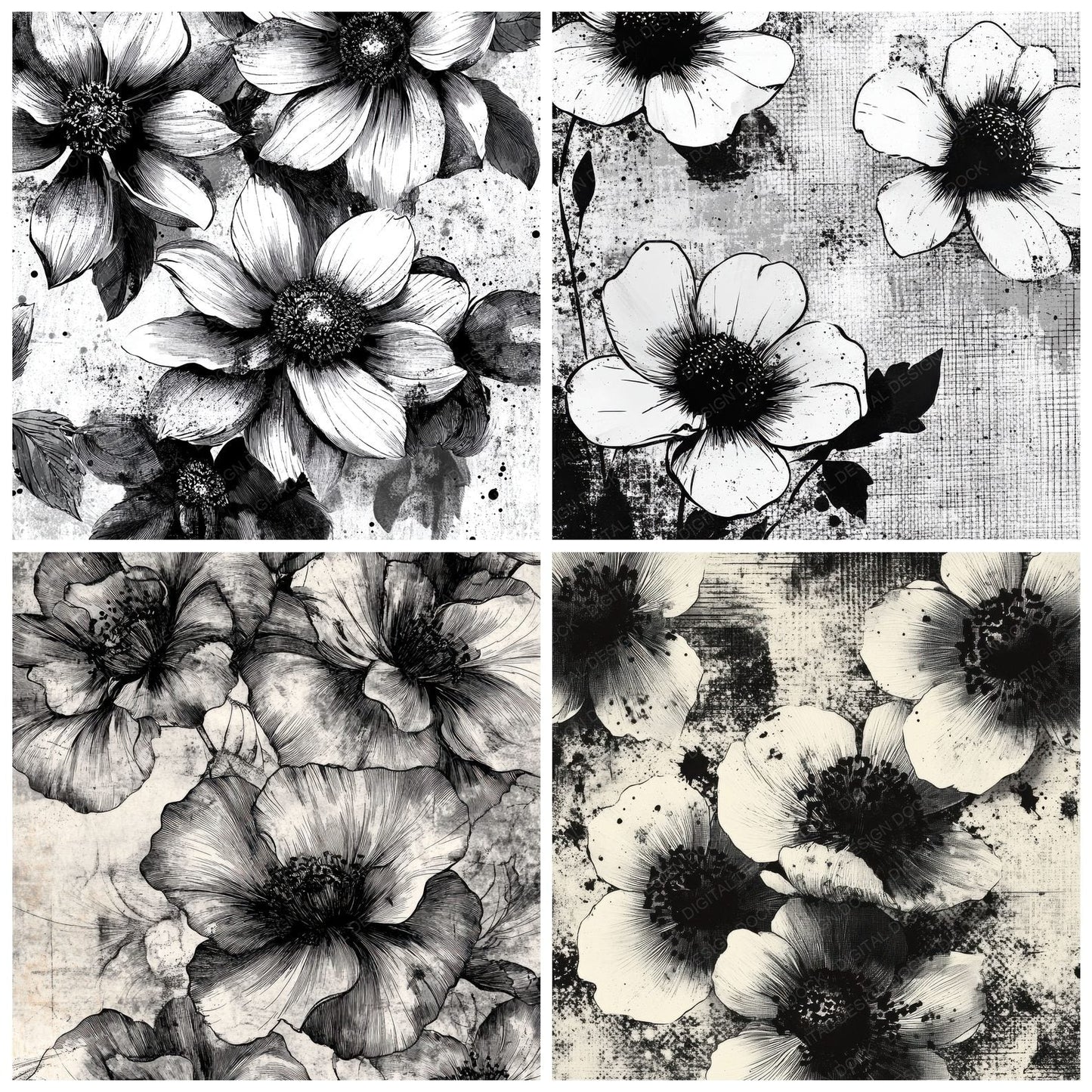 Comic Ink Flowers Digital Paper Pack (DDD001215)