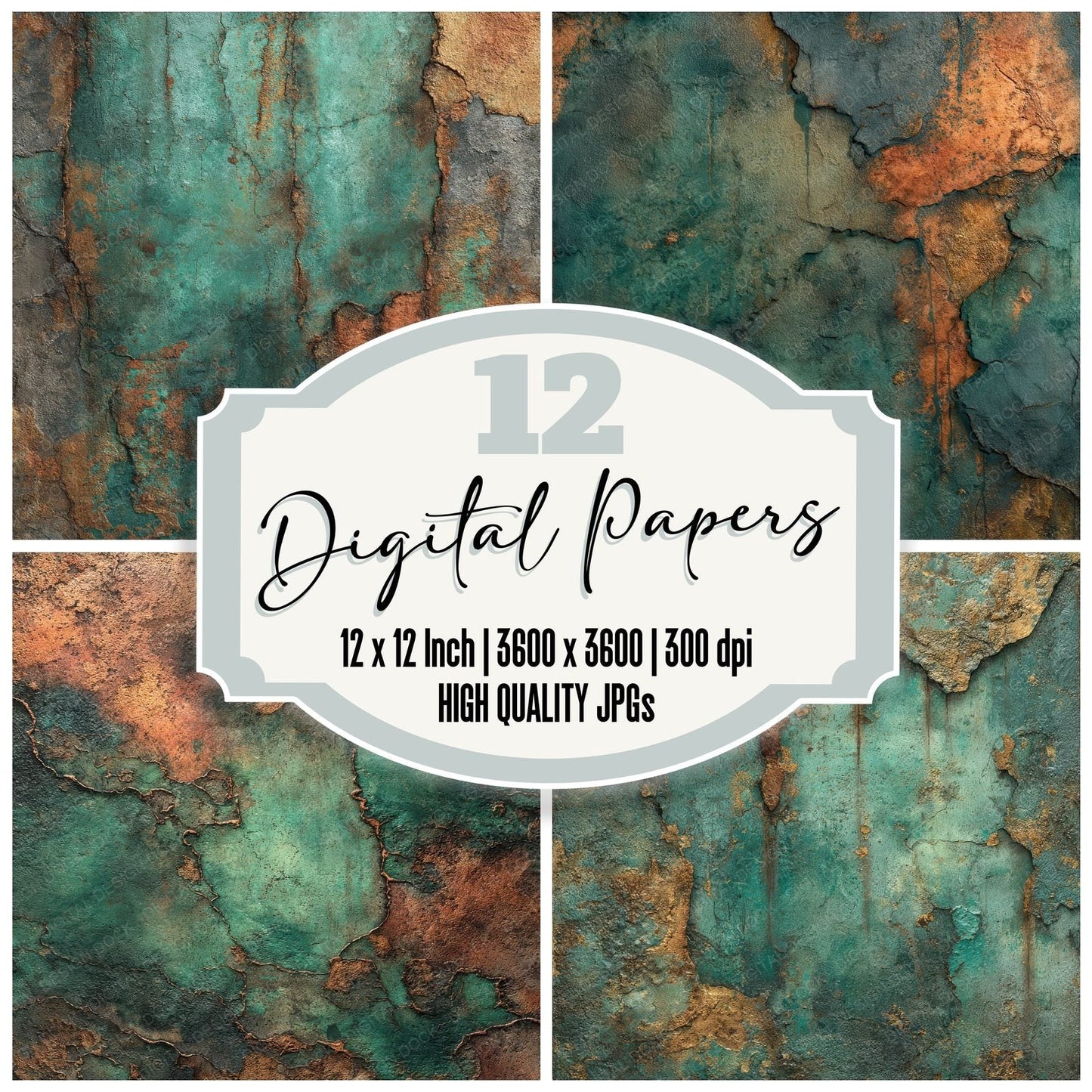 Copper Verdigris Rust Bloom Digital Paper Pack (DDD001238)