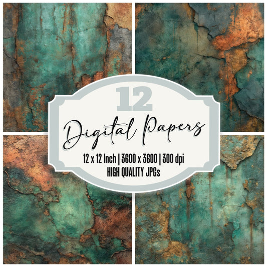 Copper Verdigris Rust Bloom Digital Paper Pack (DDD001238)