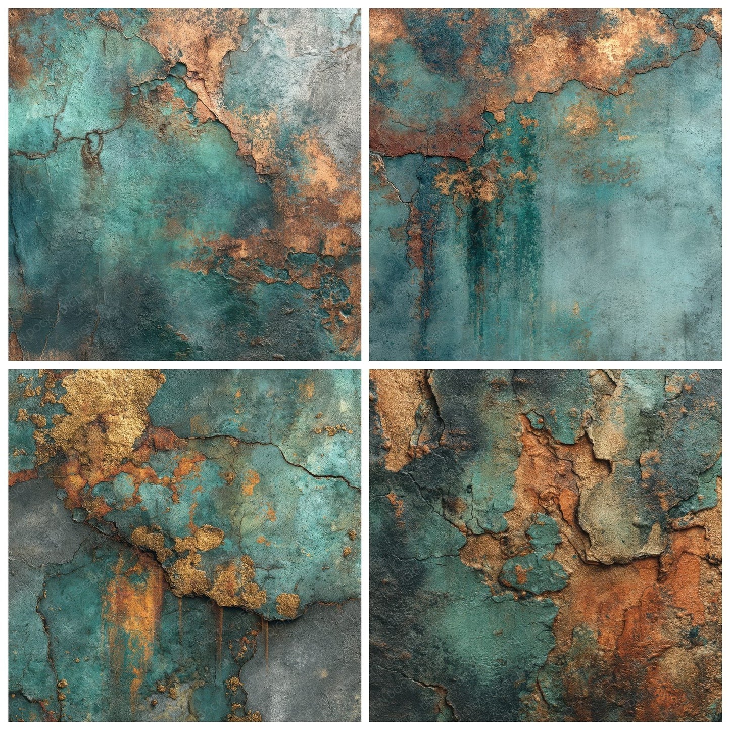 Copper Verdigris Rust Bloom Digital Paper Pack (DDD001238)