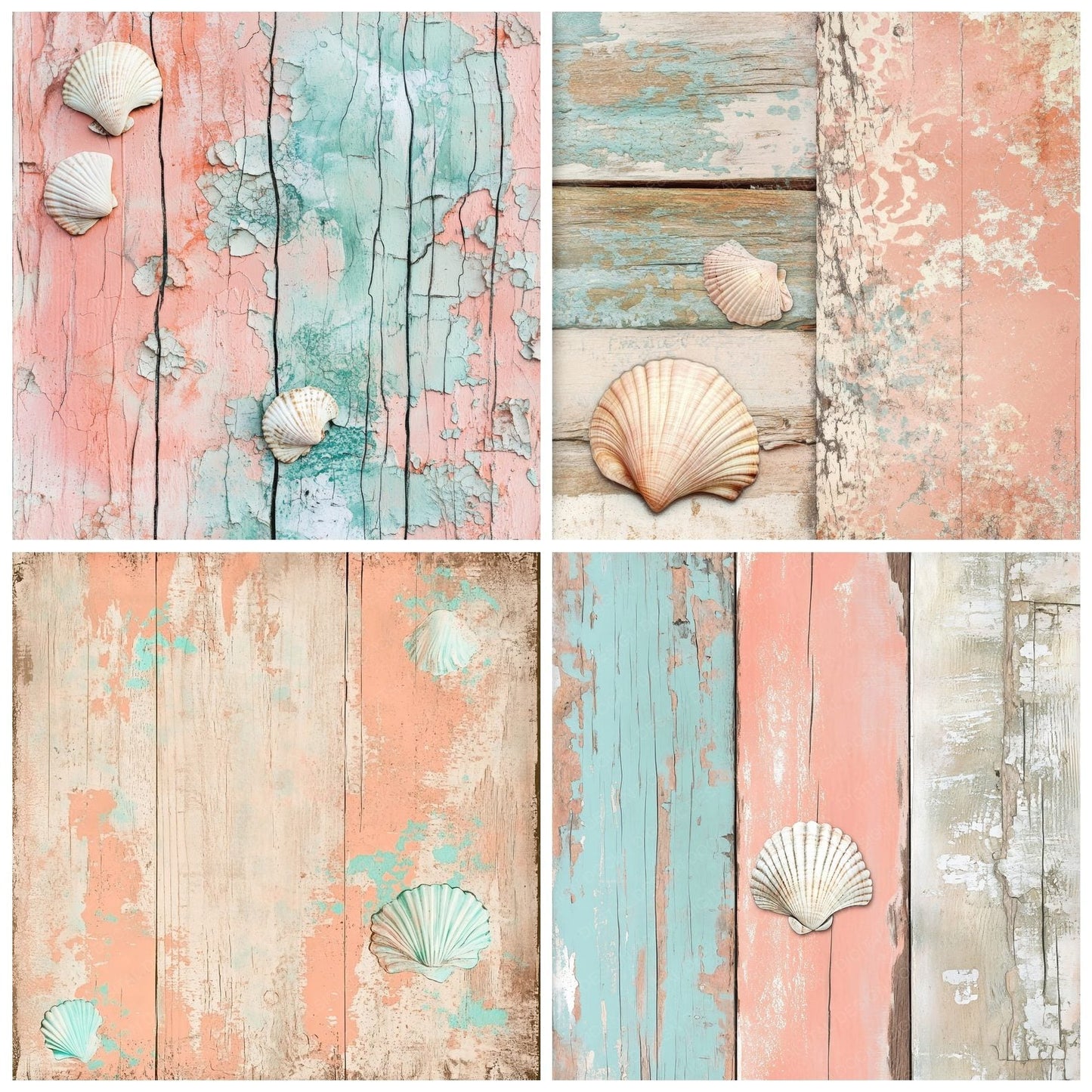 Coral and Peach Seashells Digital Paper Pack (DDD001241)