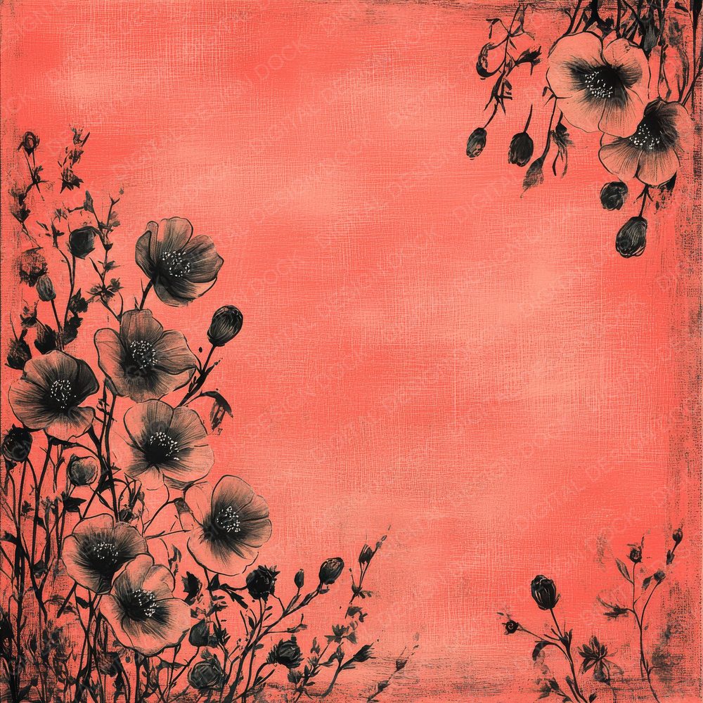 Coral Poppy Border Digital Paper Pack (DDD001251)