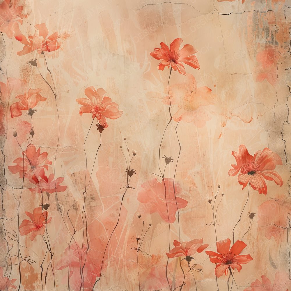 Coral Red Floral Digital Paper Pack (DDD001252)