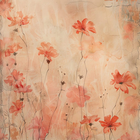Coral Red Floral Digital Paper Pack (DDD001252)