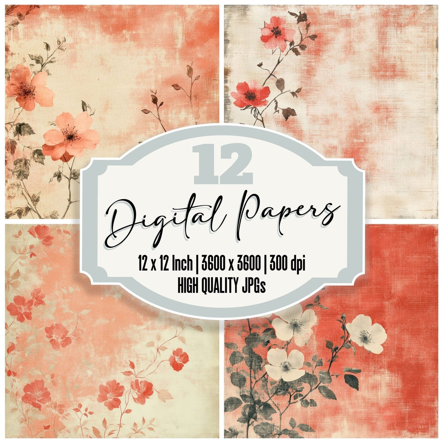 Coral Wild Rose Digital Paper Pack (DDD001260)