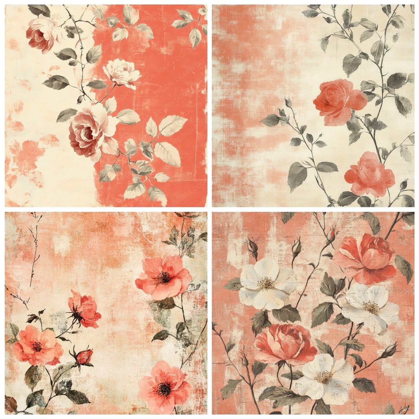 Coral Wild Rose Digital Paper Pack (DDD001260)