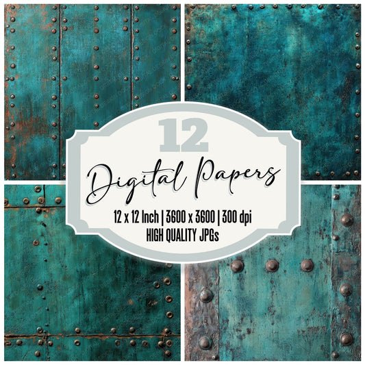 Corroded Copper Patina Background Digital Paper Pack (DDD001263)