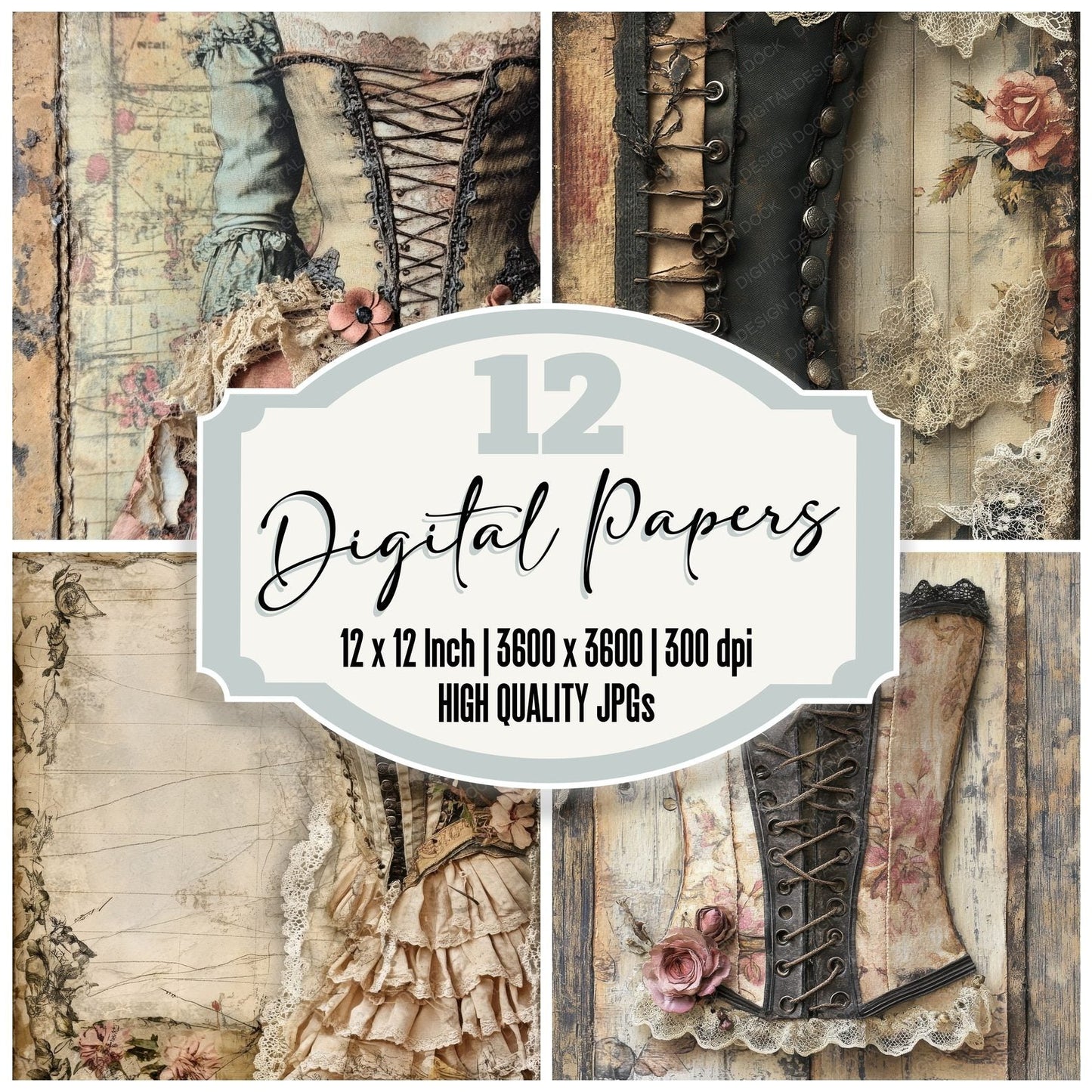 Corset Lace Brocade Digital Paper Pack (DDD001266)