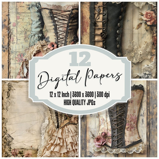 Corset Lace Brocade Digital Paper Pack (DDD001266)