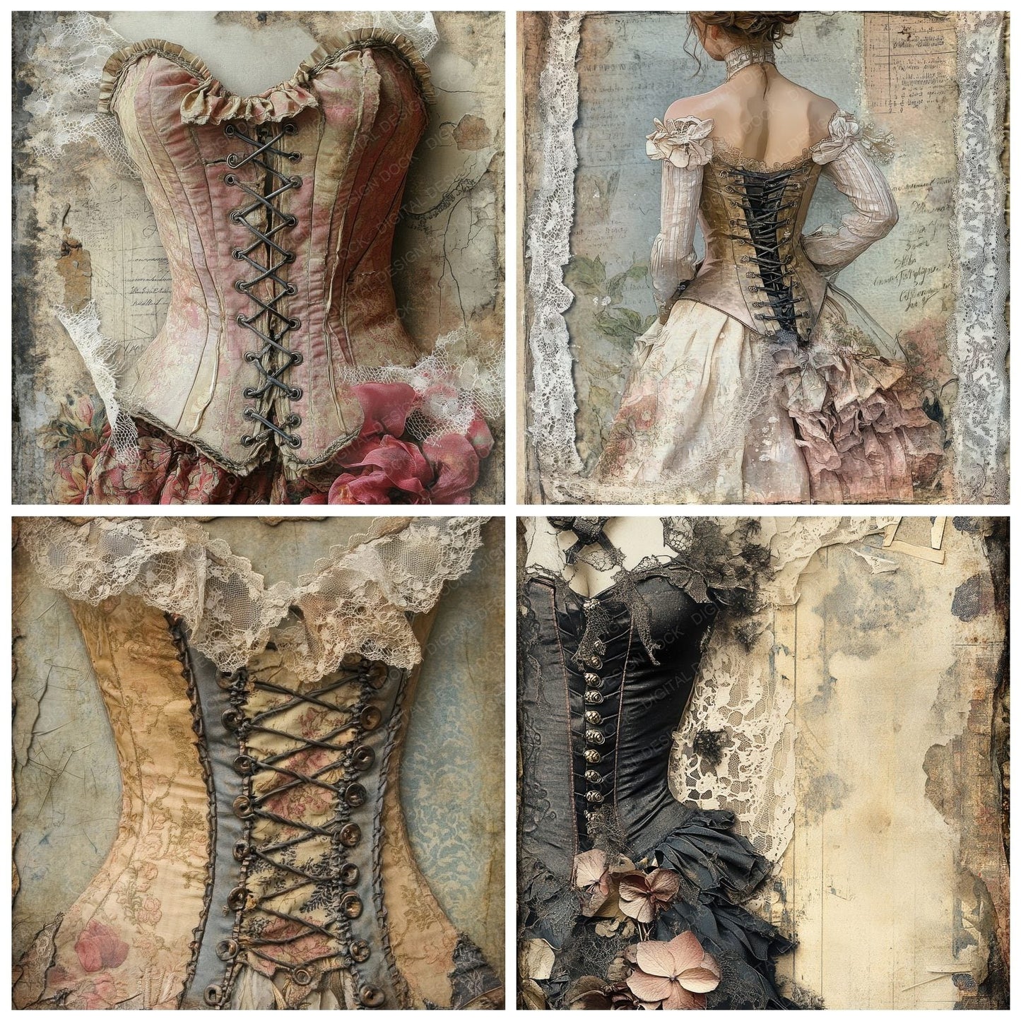 Corset Lace Brocade Digital Paper Pack (DDD001266)