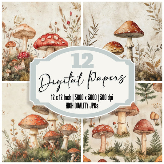 Cottagecore Mushrooms Digital Paper Pack (DDD001290)