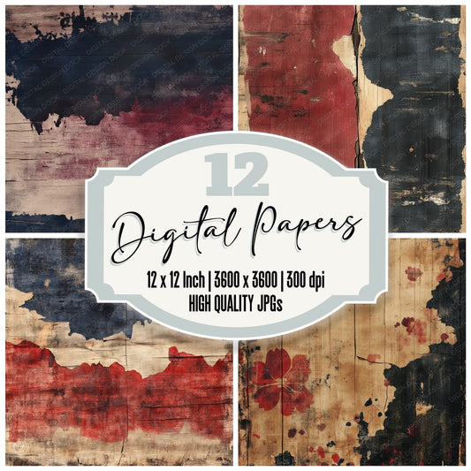 Cracked Woodblock Ink Background Digital Paper Pack (DDD001311)