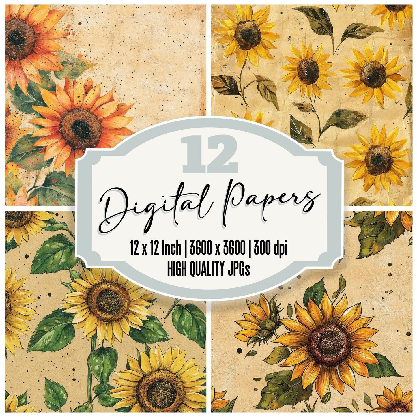 Crayon Sunflower Kraft Digital Paper Pack (DDD001316)