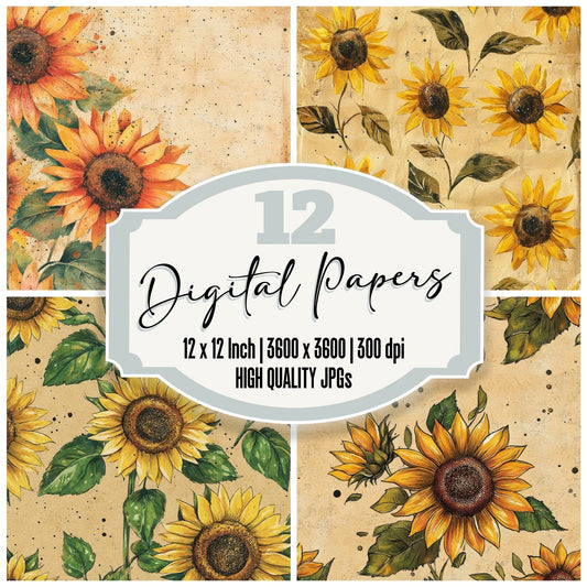 Crayon Sunflower Kraft Digital Paper Pack (DDD001316)