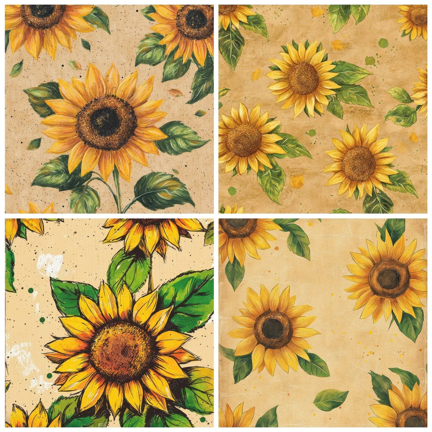 Crayon Sunflower Kraft Digital Paper Pack (DDD001316)