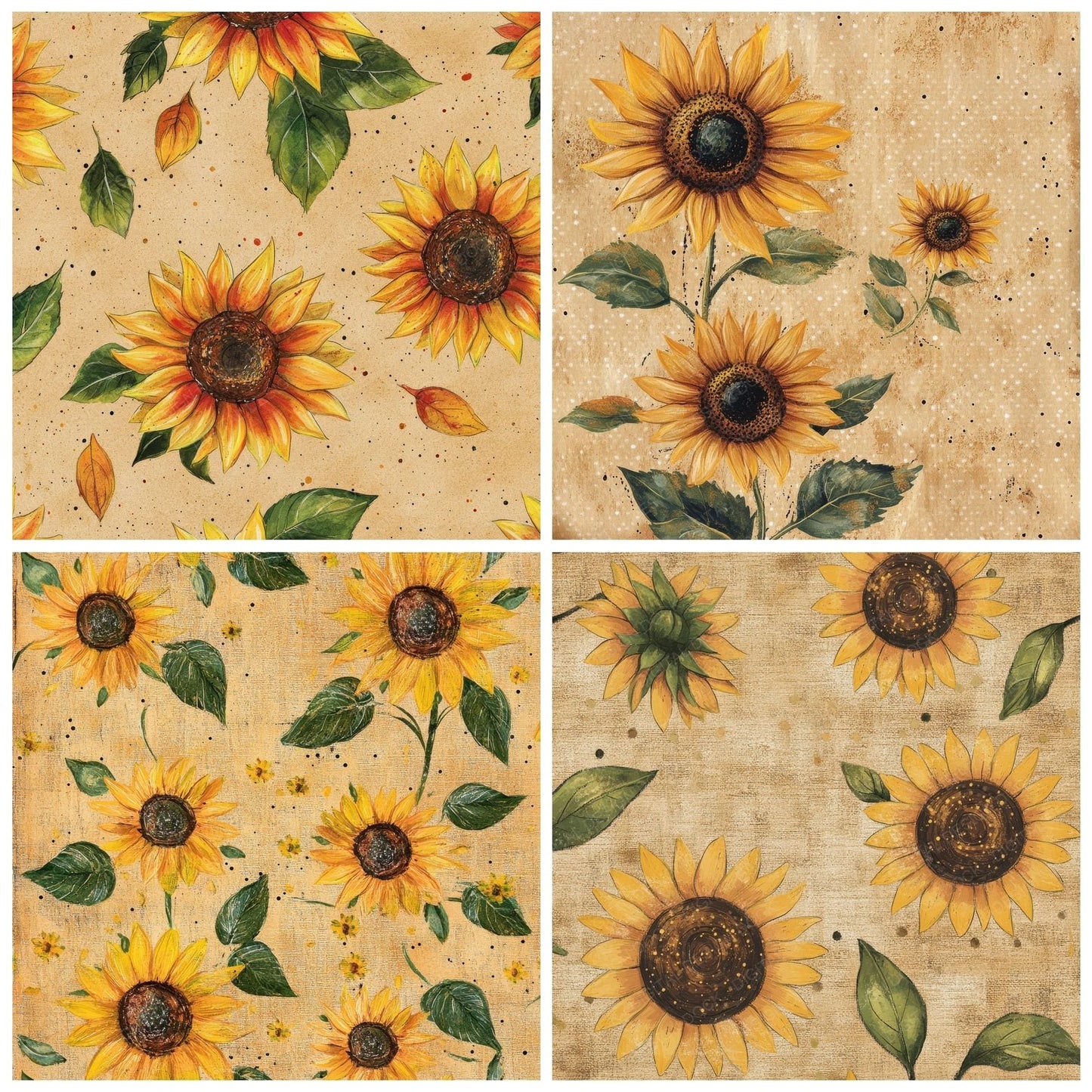 Crayon Sunflower Kraft Digital Paper Pack (DDD001316)